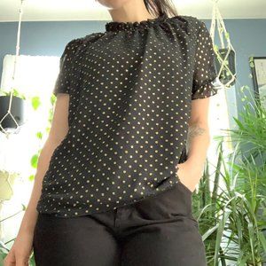 Jcrew NWT black & gold polkadot top